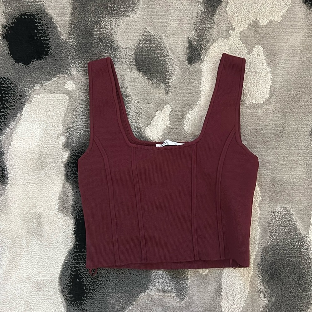 Zara burgundy corset cropped tank